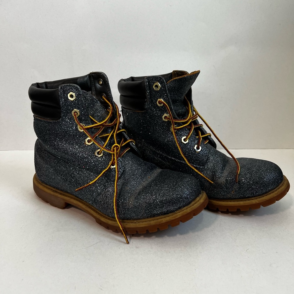 Timberland | hand glitterized timberlands with steel blue glitter, size 8.5.